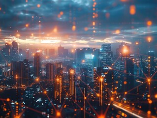 Cityscape at Night with Lights