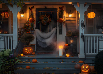 front porch halloween decor after dark
