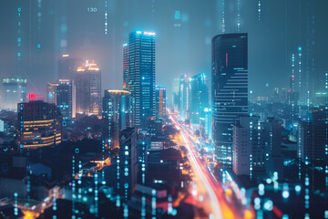 Fototapeta premium Hanoi smart city and communication network concept. Wireless communication and telecommunication.