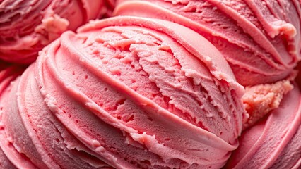 Close up of textured strawberry ice cream scoop, strawberry, ice cream, close up, sweet, dessert, creamy, delicious, red, fruity