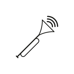 Sound horn icon. Black and white. Emitting sound waves. Vector illustration.