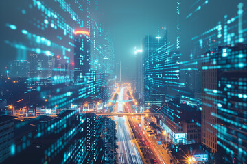 Fototapeta premium Hanoi smart city and communication network concept. Wireless communication and telecommunication.