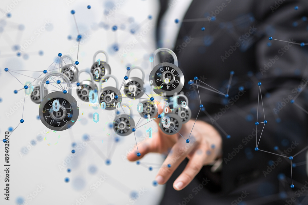 Aufkleber security shield concept, data protection. shield with dots and lines connectio