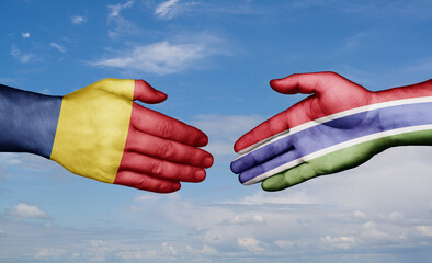 Gambia and Chad country handshaking with flags, consensus concept international co-operation illustration