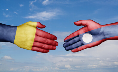 Laos and Chad country handshaking with flags, consensus concept international co-operation illustration