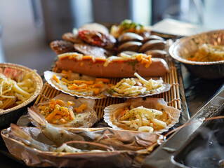 Grill seafood and various clams on fire