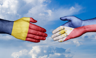 Philippines and Chad country handshaking with flags, consensus concept international co-operation illustration