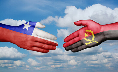 Chile and Angola country handshaking with flags, consensus concept international co-operation illustration