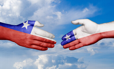 Chile country handshaking with flags, consensus concept international co-operation illustration