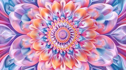 Obraz premium Colorful abstract kaleidoscope pattern with vibrant hues of purple, pink, and blue, radiating a sense of symmetry and artistic elegance.