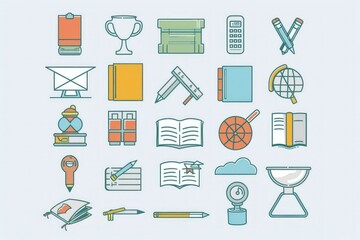 Fototapeta premium Minimalist vector icons for education, perfect for web and graphic design projects.
