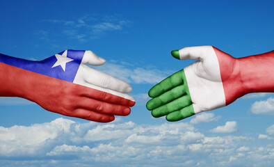 Italy and Chile country handshaking with flags, consensus concept international co-operation illustration