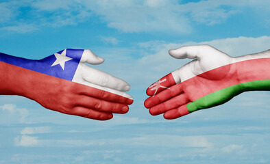 Oman and Chile country handshaking with flags, consensus concept international co-operation illustration