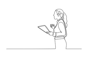 Lecturers teaching in class concept. Single line draw design vector graphic illustration.