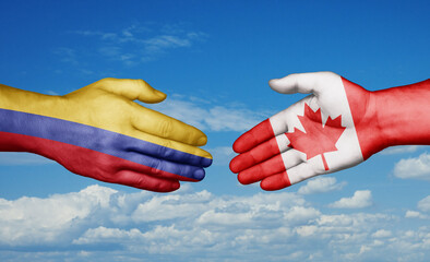 Canada and Colombia country handshaking with flags, consensus concept international co-operation illustration