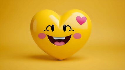 Fototapeta premium A yellow heart shaped emoticon with a big smile and rosy cheeks.