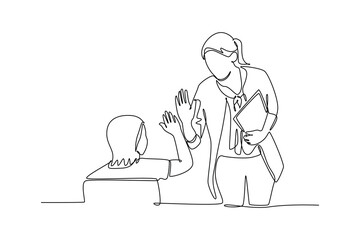 Lecturers teaching in class concept. Single line draw design vector graphic illustration.