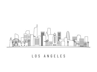 Obraz premium Detailed Los Angeles skyline vector illustration. Los Angeles buildings in line art style, perfect for modern designs.