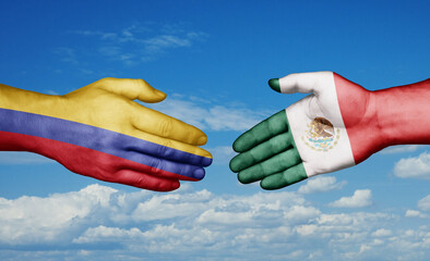 Mexico and Colombia country handshaking with flags, consensus concept international co-operation illustration