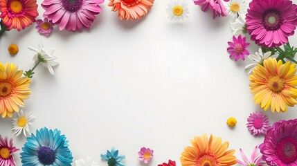 Obraz premium Colorful Flower Border Frame on White Background