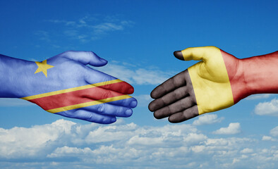 Belgium and Congo-Kinshasa country handshaking with flags, consensus concept international co-operation illustration