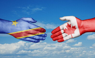 Canada and Congo-Kinshasa country handshaking with flags, consensus concept international co-operation illustration