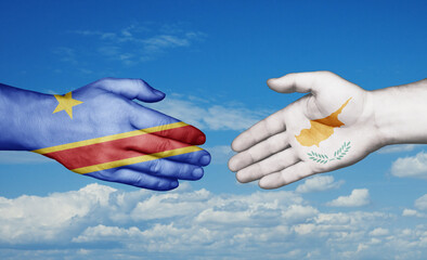 Cyprus and Congo-Kinshasa country handshaking with flags, consensus concept international co-operation illustration