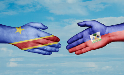 Haiti and Congo-Kinshasa country handshaking with flags, consensus concept international co-operation illustration