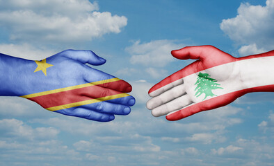 Lebanon and Congo-Kinshasa country handshaking with flags, consensus concept international co-operation illustration