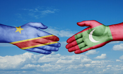 Maldives and Congo-Kinshasa country handshaking with flags, consensus concept international co-operation illustration