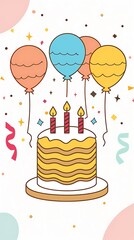 birthday cake design with confetti and balloons