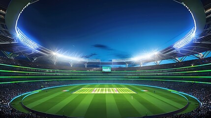 High-tech cricket stadium with retractable roof and LED screens