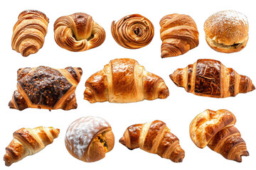 Group of tasty bakery products on transparent background or PNG file.