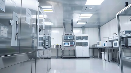 High-tech cleanroom laboratory with air filtration systems