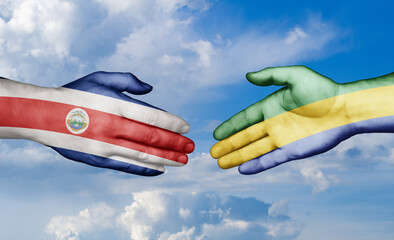 Gabon and Costa Rico country handshaking with flags, consensus concept international co-operation illustration