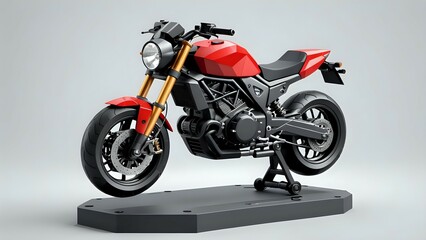 Fototapeta premium Modern red motorcycle on a grey background.