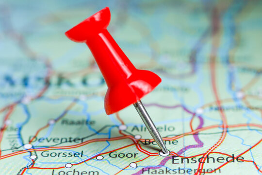 Enschede, Netherlands pin on map. Holland
