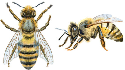 Bees watercolor illustration. Watercolor painting art. Hand painted.