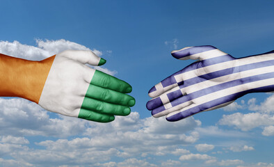 Greece and Ivory Coast country handshaking with flags, consensus concept international co-operation illustration