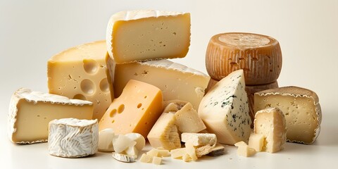 Fototapeta premium Variety of Cheese Types on a White Background
