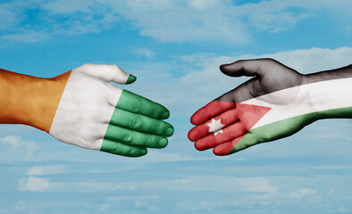 Jordan and Ivory Coast country handshaking with flags, consensus concept international co-operation illustration