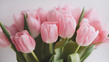 Obraz premium Pink tulip flowers bouquet on white background