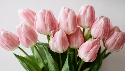 Fototapeta premium Pink tulip flowers bouquet on white background