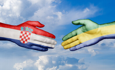 Gabon and Croatia country handshaking with flags, consensus concept international co-operation illustration