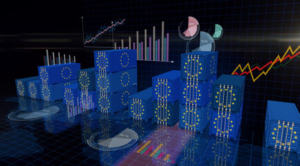 EU export cargo containers with charts and diagrams