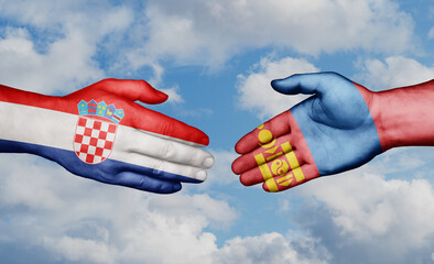 Mongolia and Croatia country handshaking with flags, consensus concept international co-operation illustration