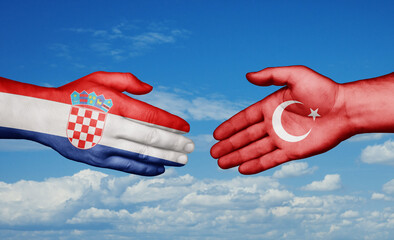 Republic of Turkey and Croatia country handshaking with flags, consensus concept international co-operation illustration