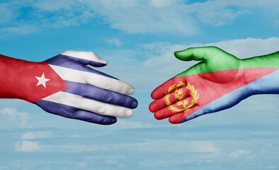 Eritrea and Cuba country handshaking with flags, consensus concept international co-operation illustration