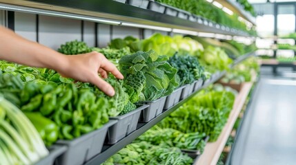 A man is shopping for vegetables in a grocery store