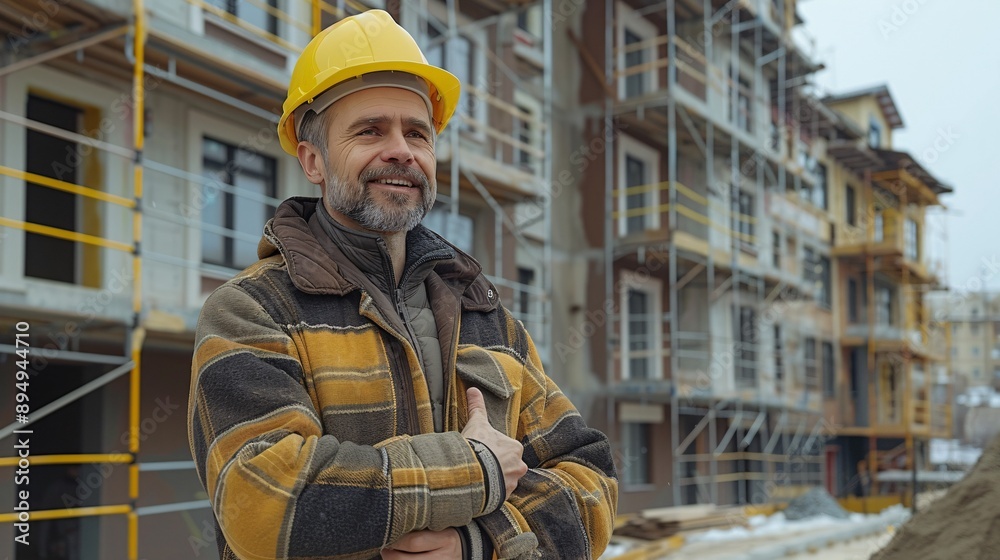 Wall mural Happy engineer with hard hat giving thumbs up.